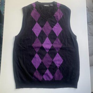 Mens small, black and purple plaid sweater vest. Claiborne